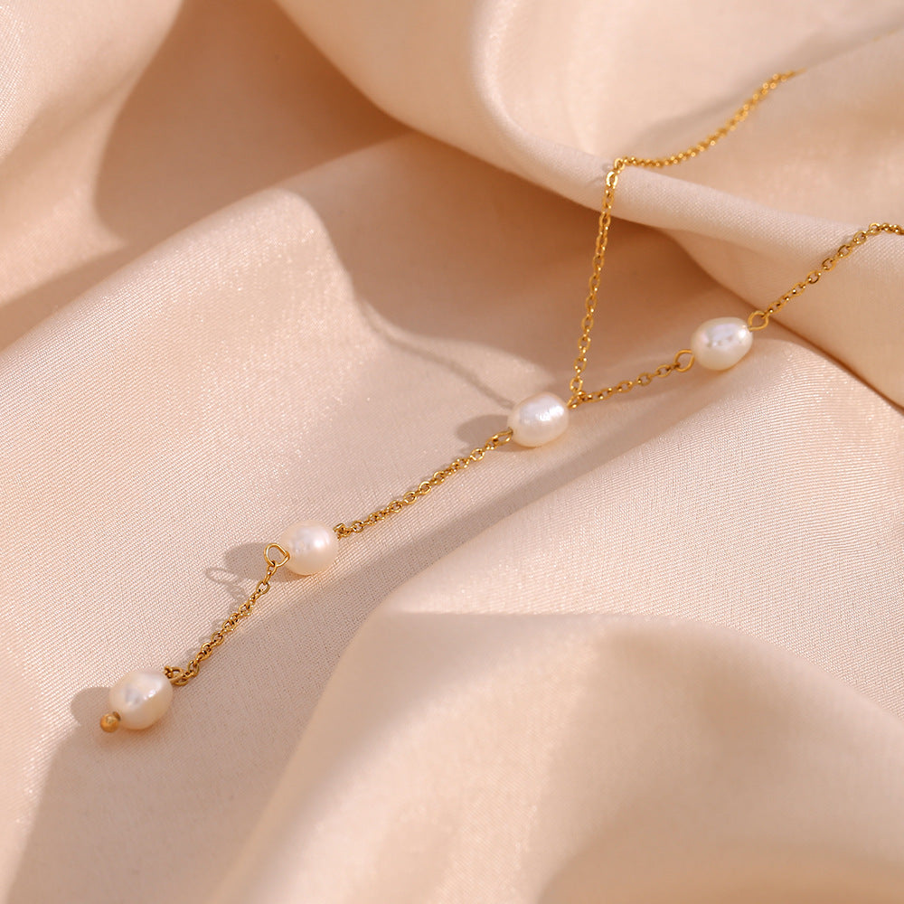 Minimalist Pearl Y-Chain Necklace | 18K Gold-Plated Stainless Steel