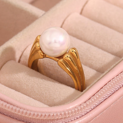 Dual-Sided Textured Pearl Ring | 18K Gold-Plated Stainless Steel
