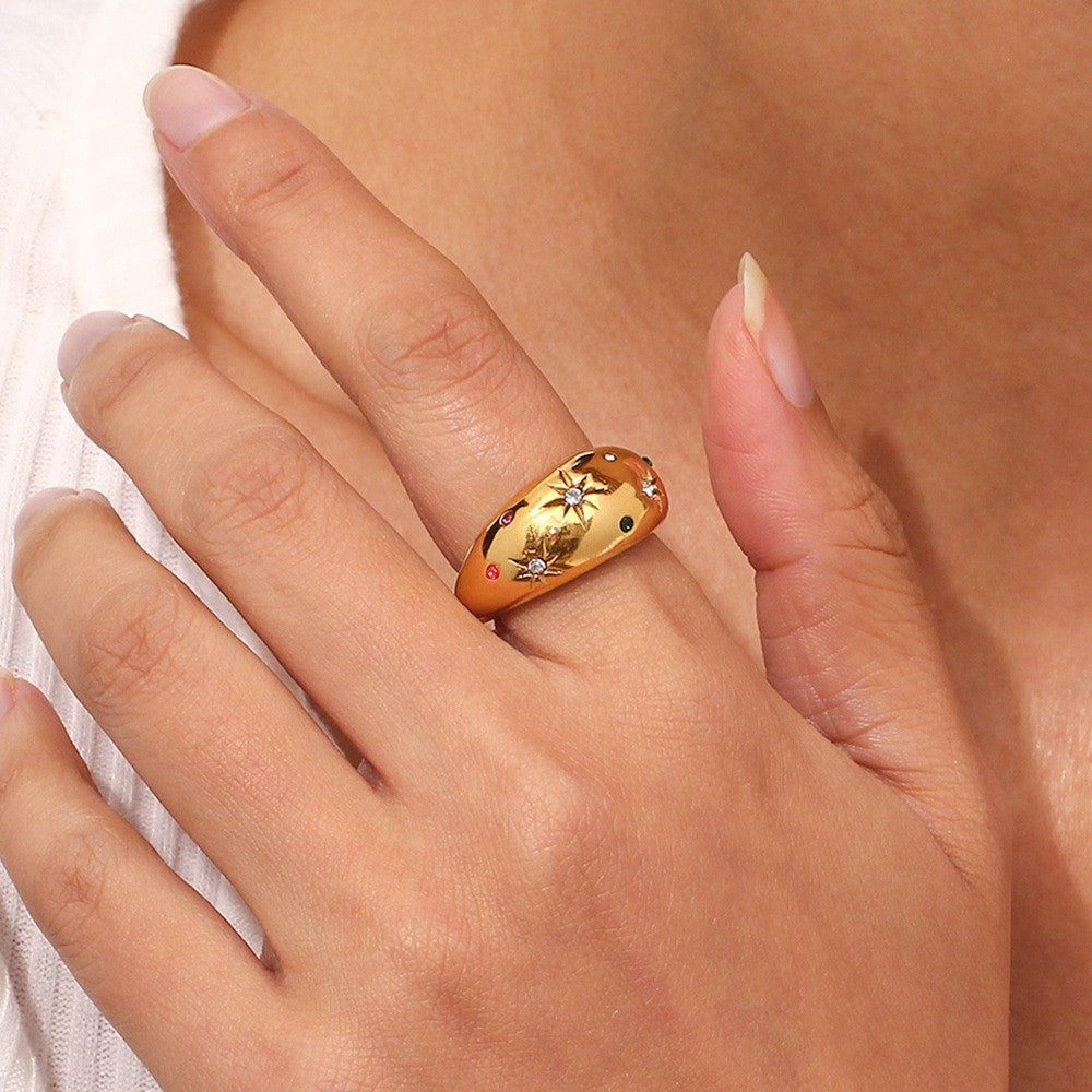 Celestial Charm Gold-Plated Dome Ring