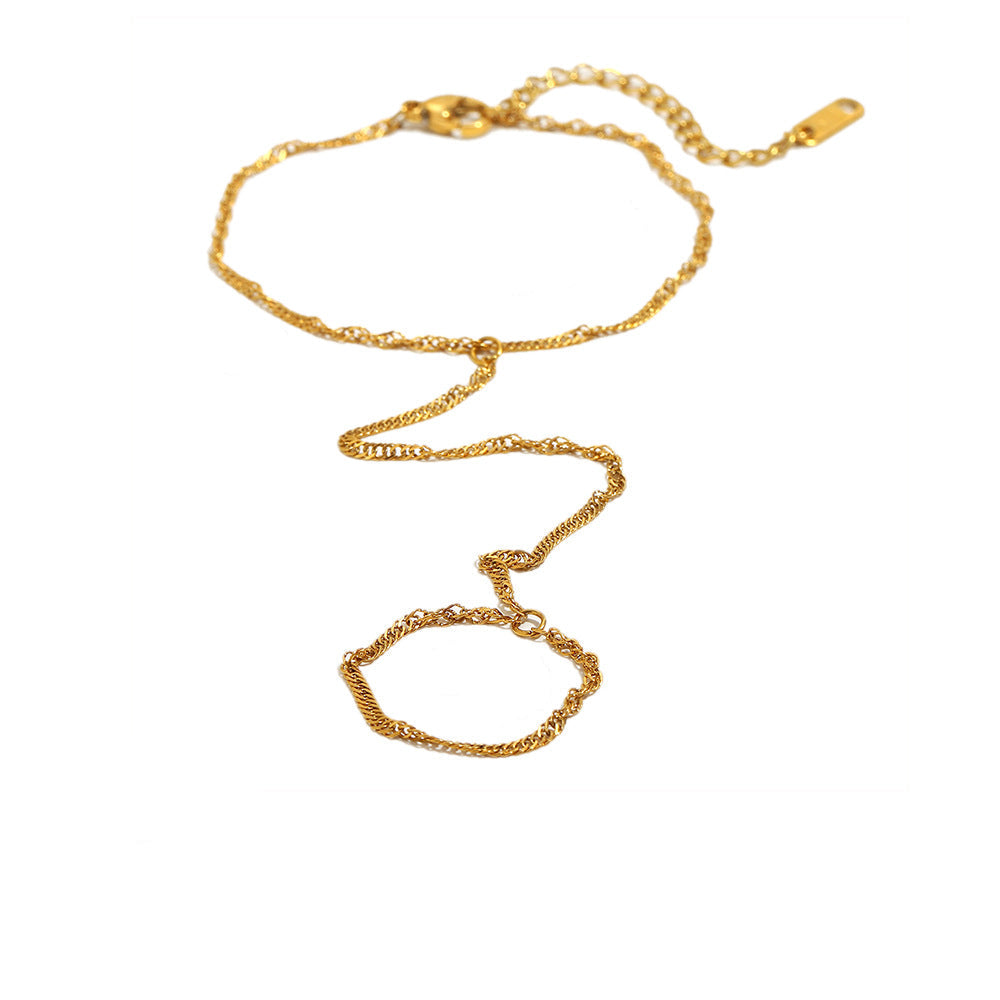 18K gold ripple chain finger ring bracelet in stainless steel