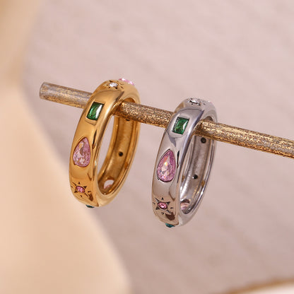 Silver statement ring with zircon stones