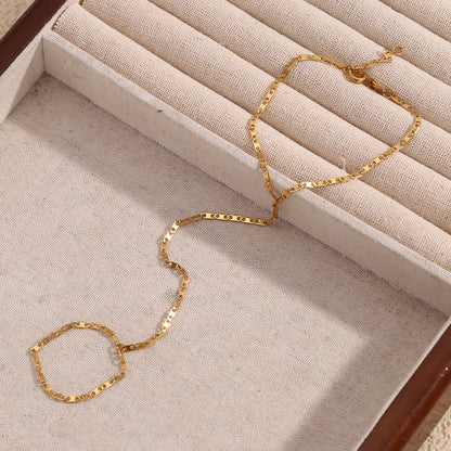18K gold hand chain bracelet with ring combo – summer fashion jewelry – STUD