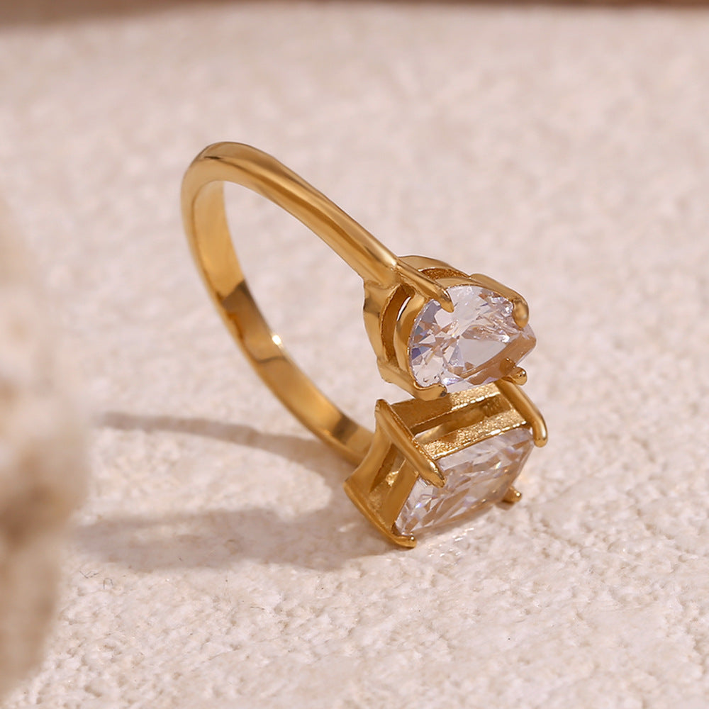 18K Gold Plated Geometric Zircon Open Ring