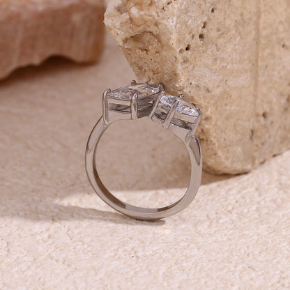close up view of Geometric open ring with teardrop and square zircon – 18K gold-plated stainless steel adjustable band – modern jewelry by STUD (Shop Till You Drop)