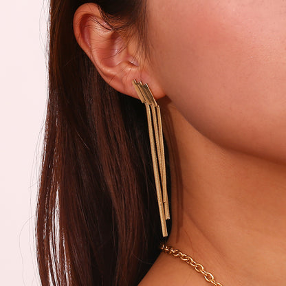 STUD 18K gold-plated stainless steel geometric layered bar tassel chain drop earrings