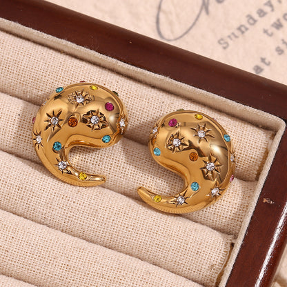 Radiant swirl stud earrings with multicolor zirconia – 18K gold-plated, waterproof, hypoallergenic by STUD (Shop Till You Drop)