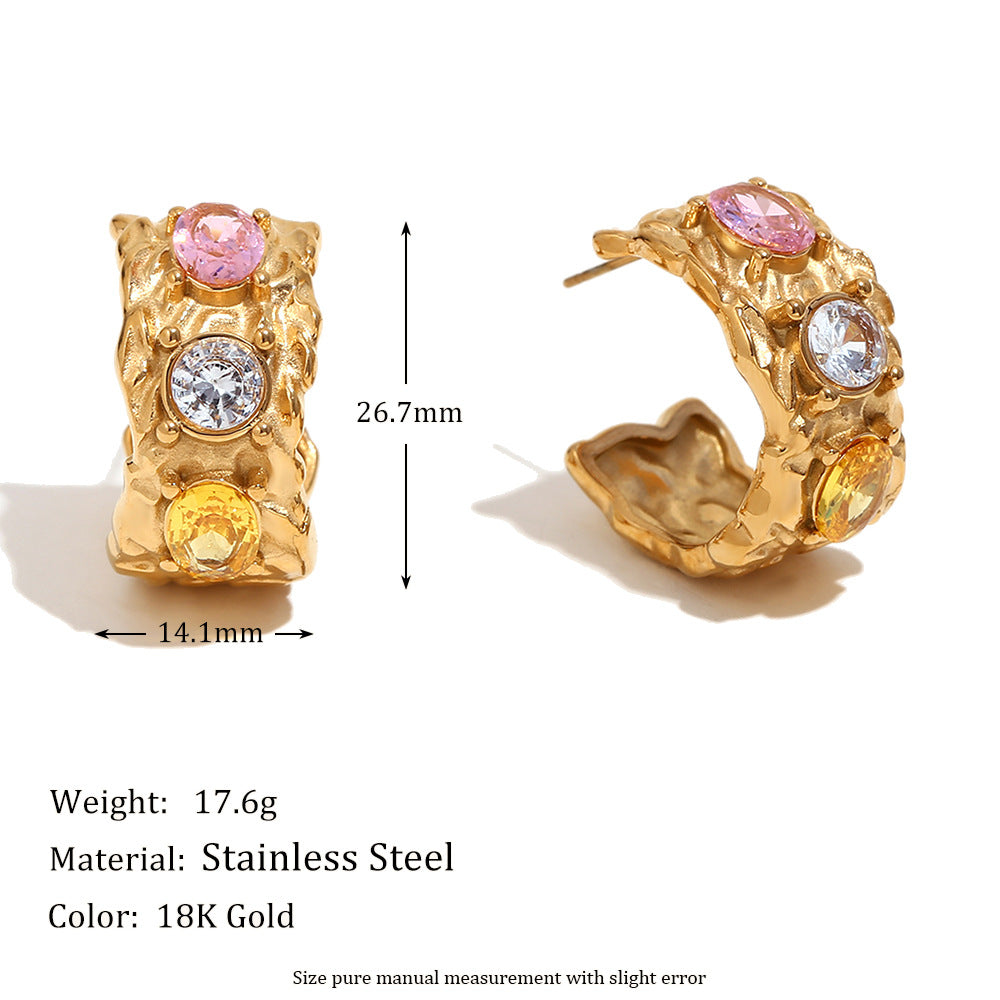 STUD 18K gold-plated sculpted earrings with multicolor zircon stones