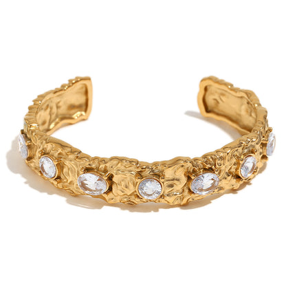 STUD 18K gold-plated sculpted cuff bracelet with clear zircon stones