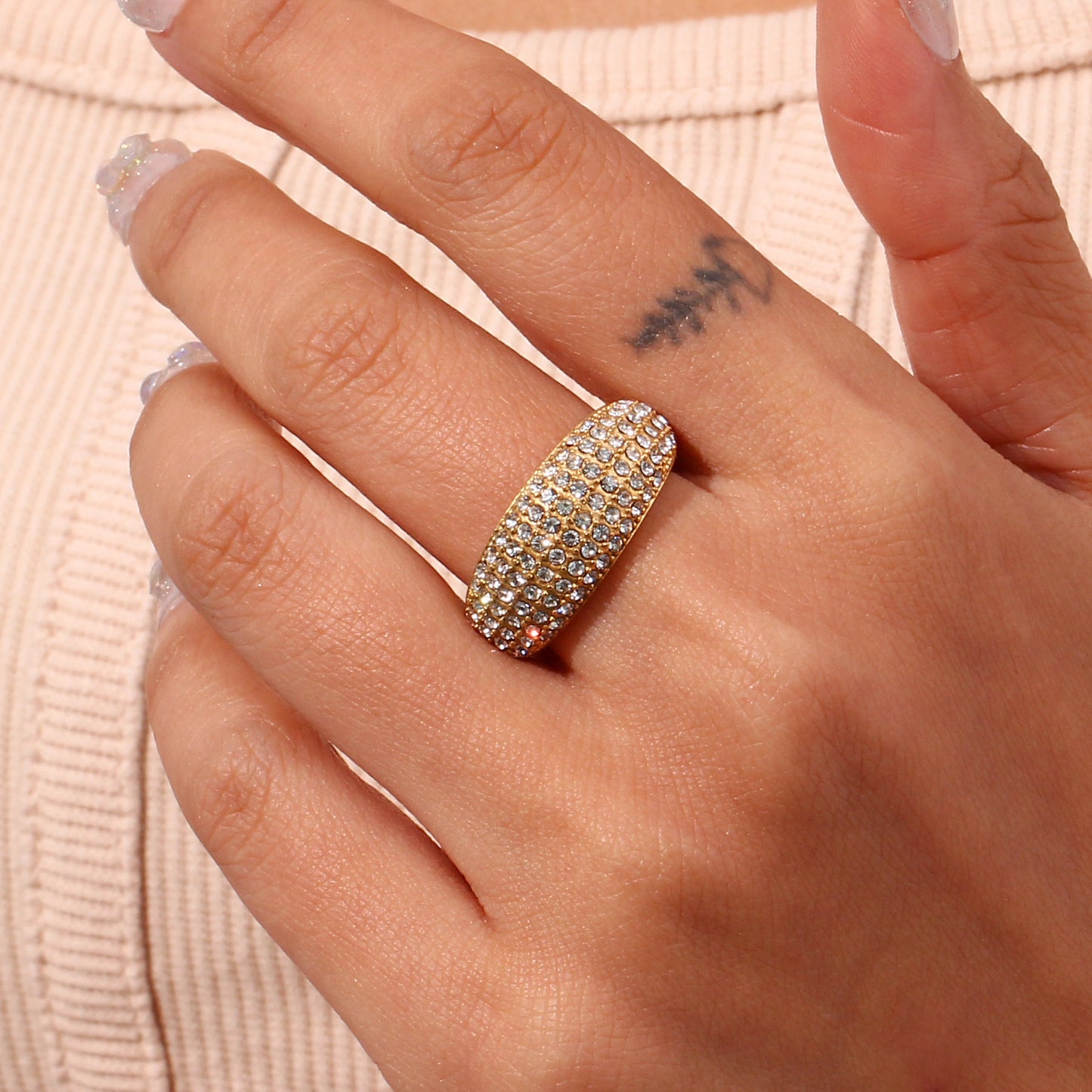 Gold Elegant Full Zircon Pave Ring