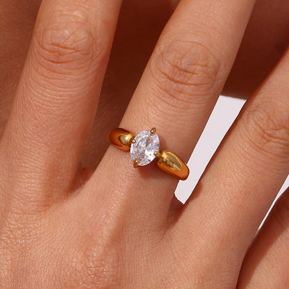 Petal shape ring in gold finish with coloured stone detail