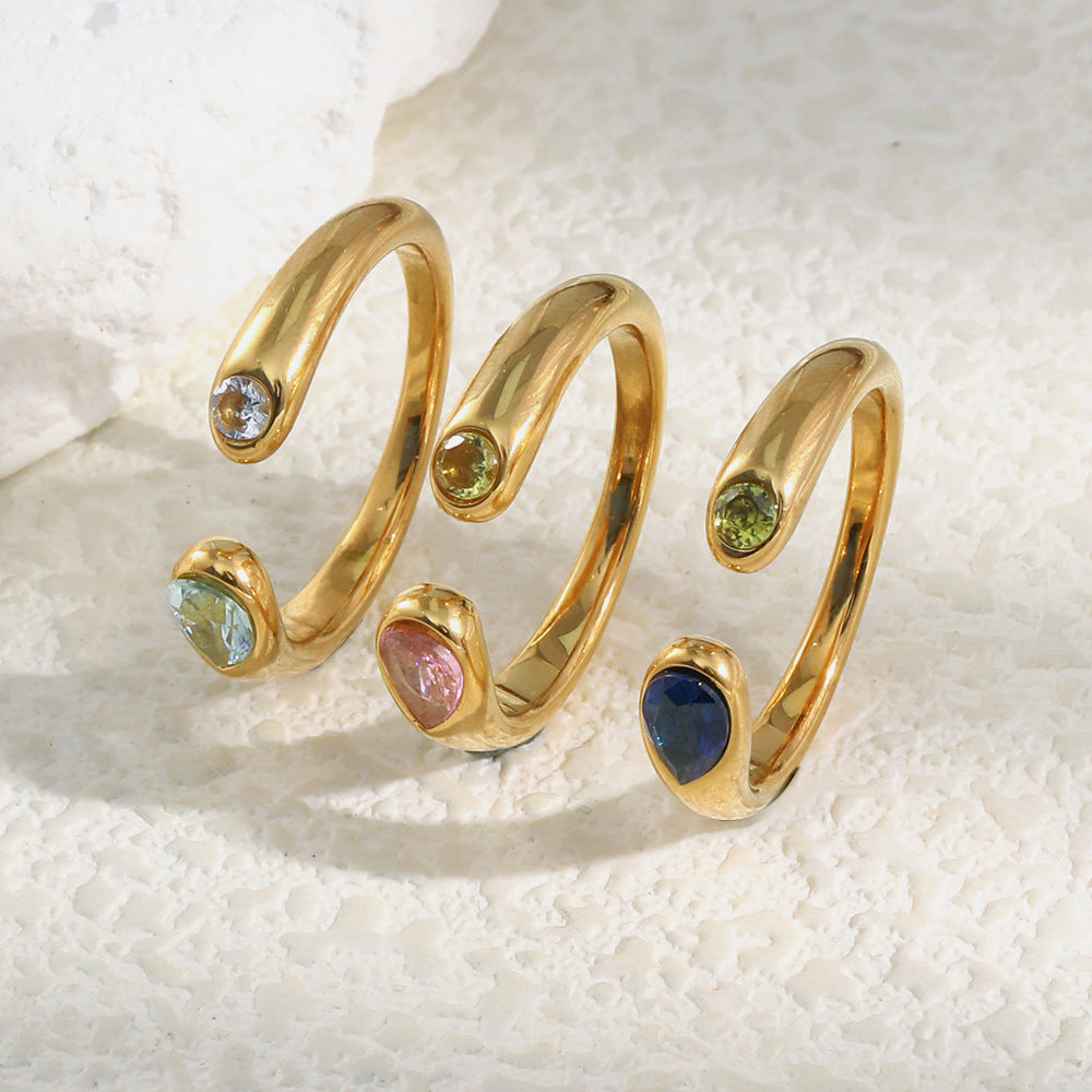 Serpent Zircon Ring in gold finish by STUD