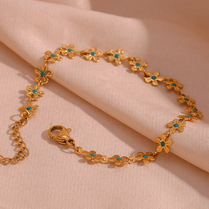 Retro blue flower bracelet – handcrafted 18K gold plated design by STUD-Shop Till You Drop