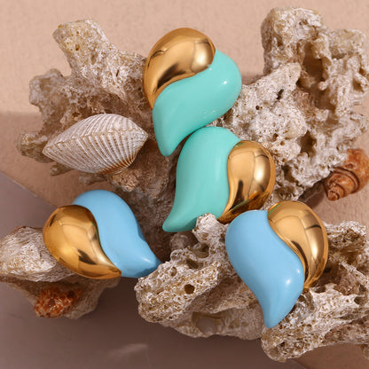 Teal enamel heart stud earrings – 18K gold-plated, smooth finish, love symbol by STUD (Shop Till You Drop)