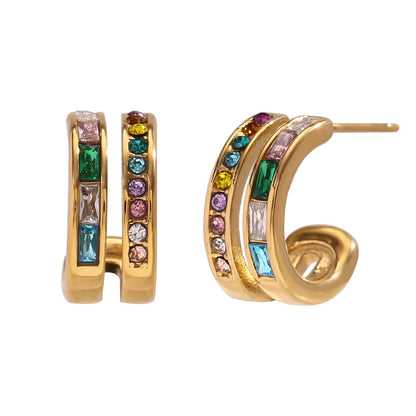 Double-layer zircon C hoop earrings – 18K gold-plated, vintage design, waterproof by STUD (Shop Till You Drop)