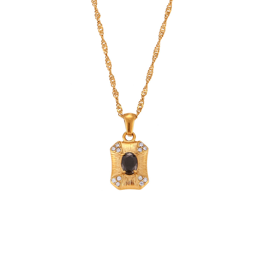 Geometric Rectangle Black Zircon Necklace