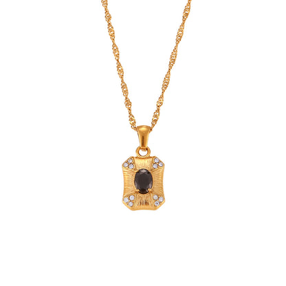 Geometric rectangle necklace with black zircon – polished waterproof design by STUD-Shop Till You Drop