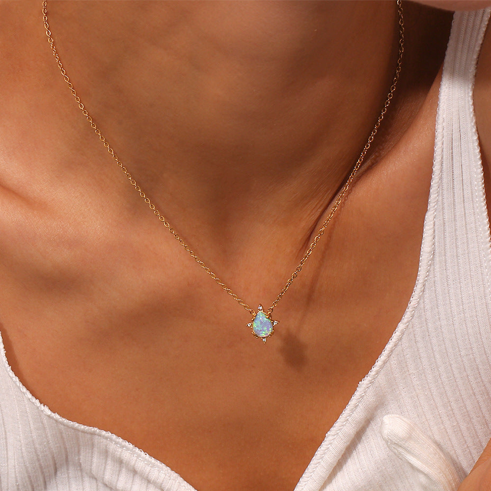 Retro Waterdrop Opal Gold Necklace