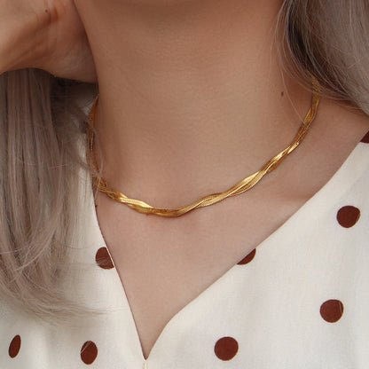 18K gold plated twisted double-strand snake chain necklace – waterproof and elegant by STUD