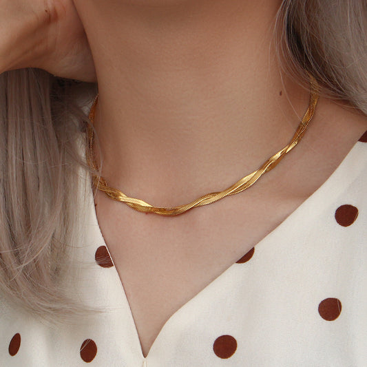 18K gold plated twisted double-strand snake chain necklace – waterproof and elegant by STUD