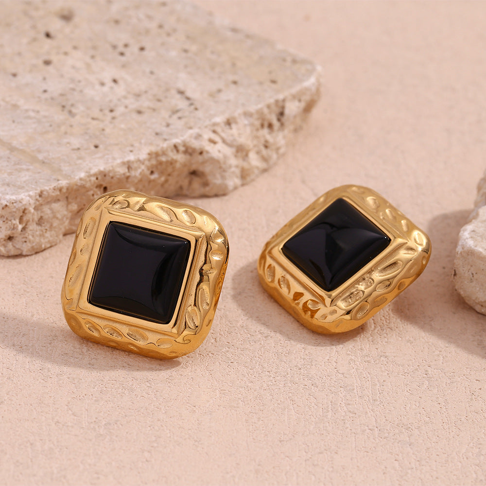 Classic Hammered Black Acrylic Square Stud Earrings