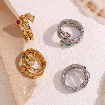 Gold rainbow stone open ring with heart and arrow design