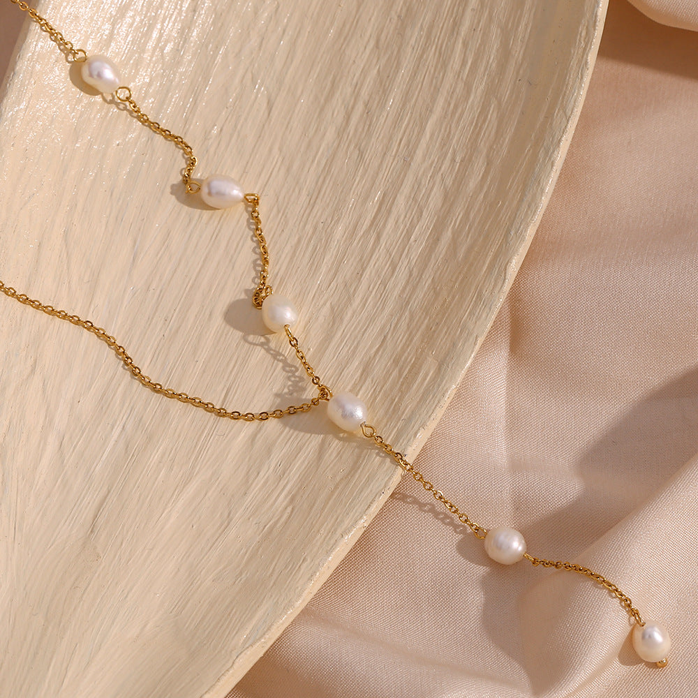 Minimalist Pearl Y-Chain Necklace | 18K Gold-Plated Stainless Steel