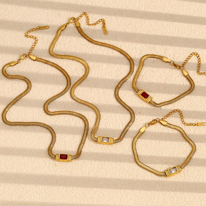 Gold snake chain bracelet with sparkling zircon detail