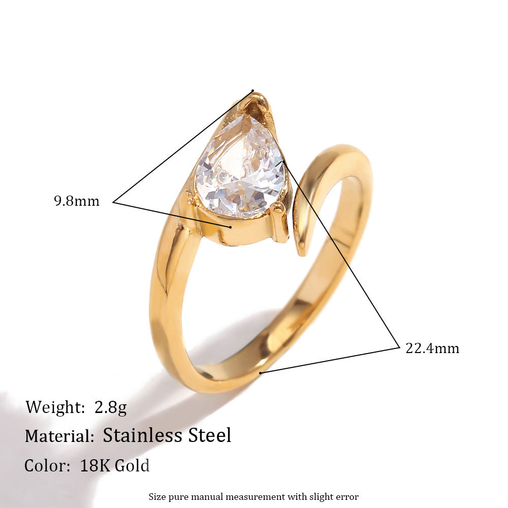 18K Gold-Plated Stainless Steel Oval-Shaped Zircon Ring