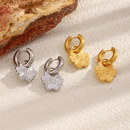18K gold-plated flower hoop earrings by STUD – delicate floral charm, lightweight and waterproof