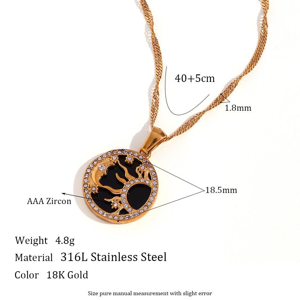 Retro-Chic 18K Gold Plated Sun, Star & Heart Black Necklace