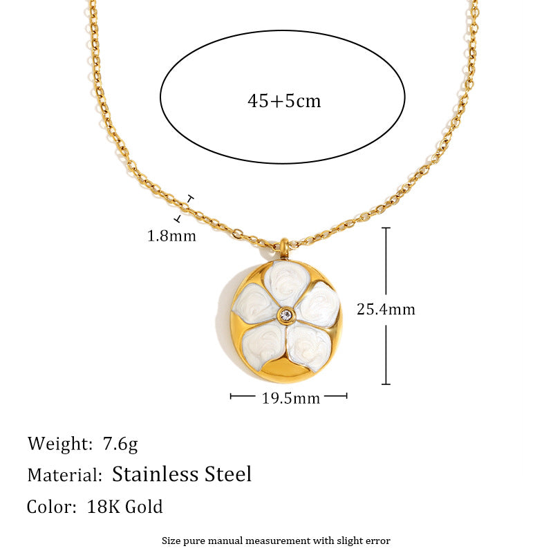 18K gold-plated stainless steel vintage enamel flower pendant necklace