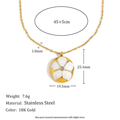 18K gold-plated stainless steel vintage enamel flower pendant necklace