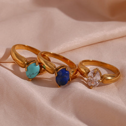 18K Gold Plated Petal Shape Ring – Minimalist Stainless Steel Jewelry – STUD