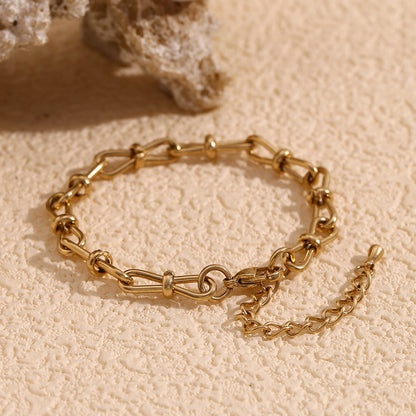 Close View of Handcrafted 14K gold plated bowknot bracelet – minimalist waterproof jewelry for women – STUD

