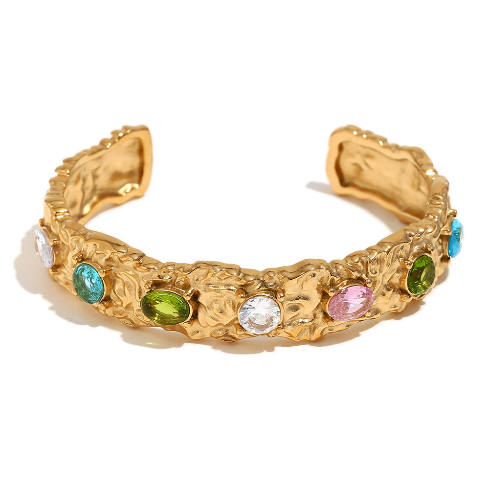 STUD 18K gold-plated sculpted bracelet with multicolor zircon stones