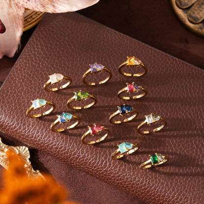 18K gold plated birthstone ring with mix zircon on titanium steel band – STUD