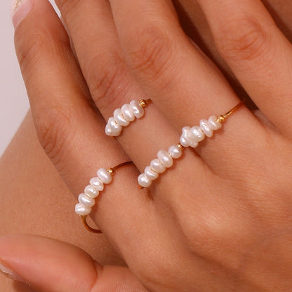 Freshwater pearl ring – delicate 18K gold-plated stainless steel band with minimalist pearls – elegant jewelry by STUD (Shop Till You Drop)


