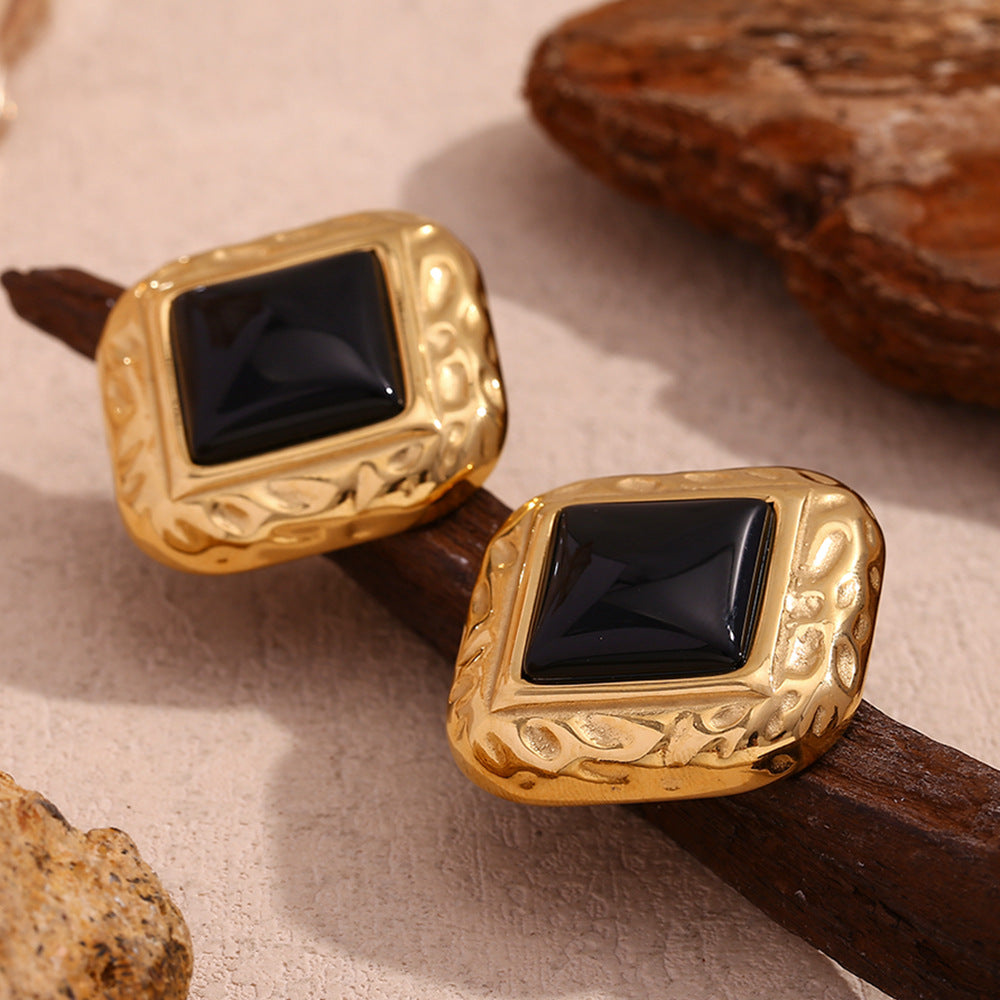 Classic Hammered Black Acrylic Square Stud Earrings