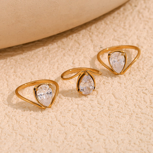 Elegant 18K Gold-Plated Waterdrop Zircon Ring for Women
