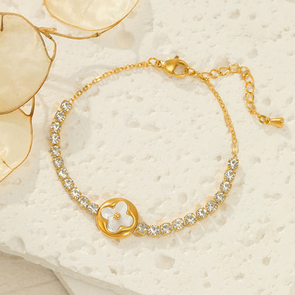 18K Gold Plated Butterfly and Clover Bracelet – Dainty Zircon Titanium Steel – STUD