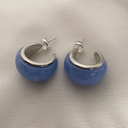 STUD Blue S925 Crescent Hoop Earrings with Retro Minimalist French Design