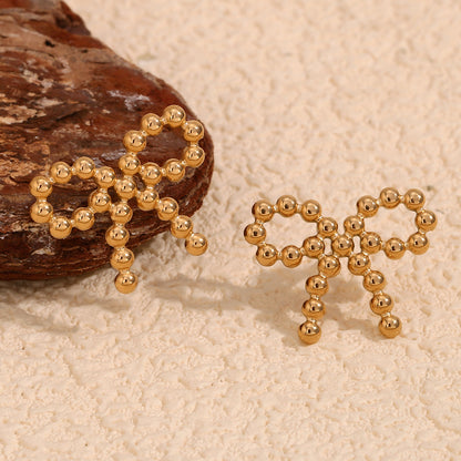 Gold bow knot earrings with round bead – 18K gold-plated, waterproof, hypoallergenic by STUD (Shop Till You Drop)