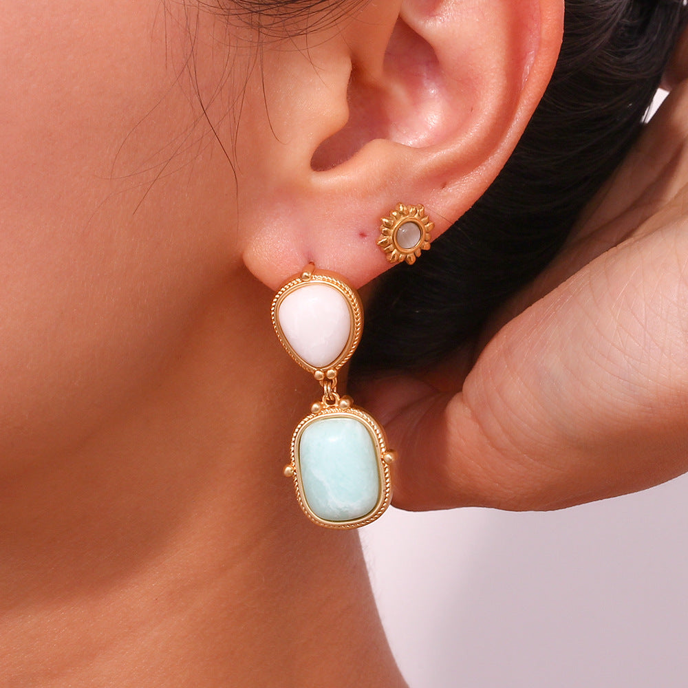 Elegant French Design Natural Amazonite 18K Gold-Plated