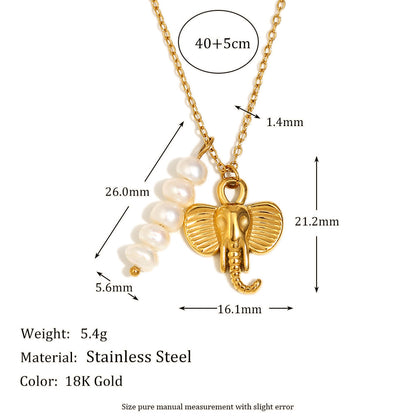 18K gold plated elephant pendant necklace with freshwater pearls – boho chic by STUD