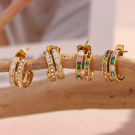 Vintage Double-Layer Zircon C Hoops