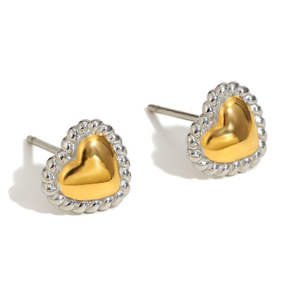 Two-tone twisted heart stud earrings – 18K gold-plated, waterproof, anti-tarnish jewelry by STUD (Shop Till You Drop)