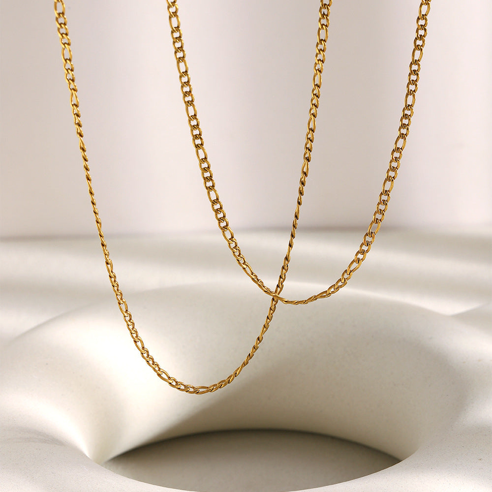 3mm gold Figaro chain necklace with 18K plating in two sizes