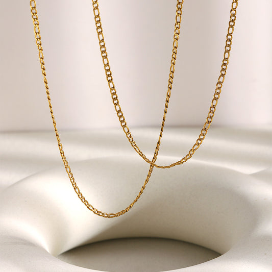 3mm gold Figaro chain necklace with 18K plating in two sizes