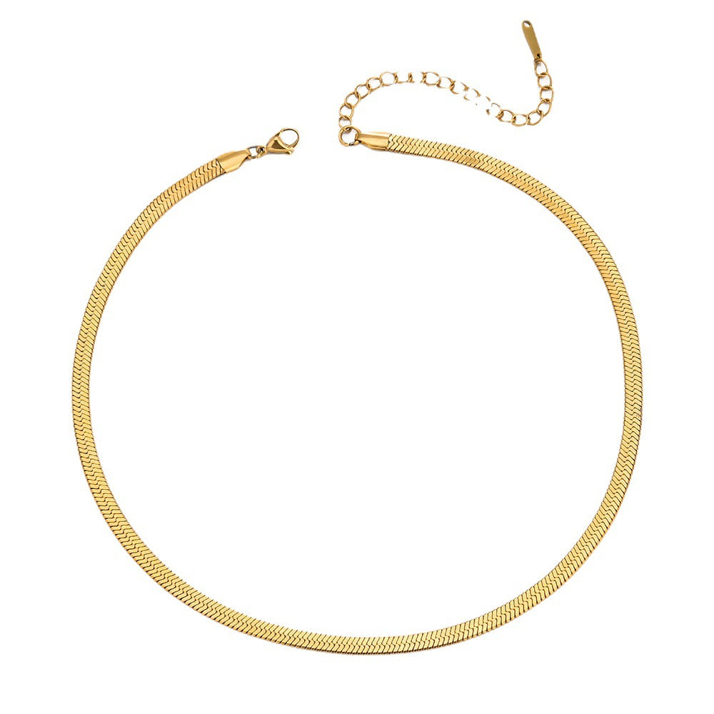 18K Gold-Plated Stainless Steel Flat Snake Chain Necklace