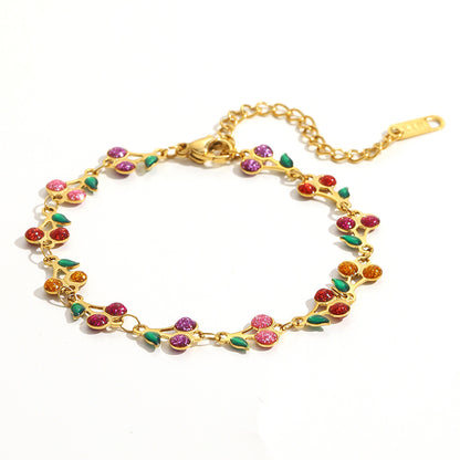 18K Gold Cherry Enamel Bracelet/Anklet | Playful & Trendy
